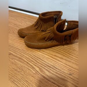 Minnetonka Tan Moccasins with Fringe